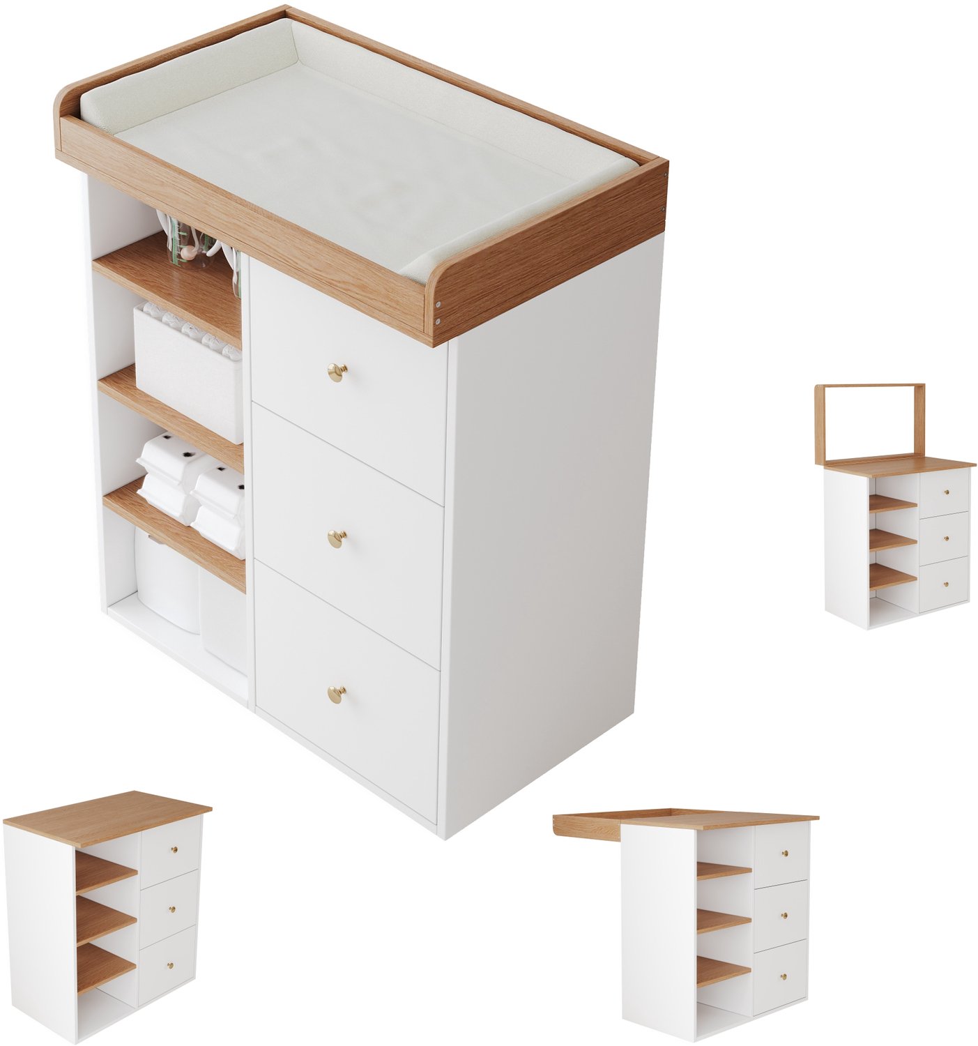 Commode baby / Verschoontafel / Baby commode 82x50x100 cm – Lades, Verschoonfunctie – voor Verschonen & Babyopslag – MDF / Naturel/Wit – foto 3