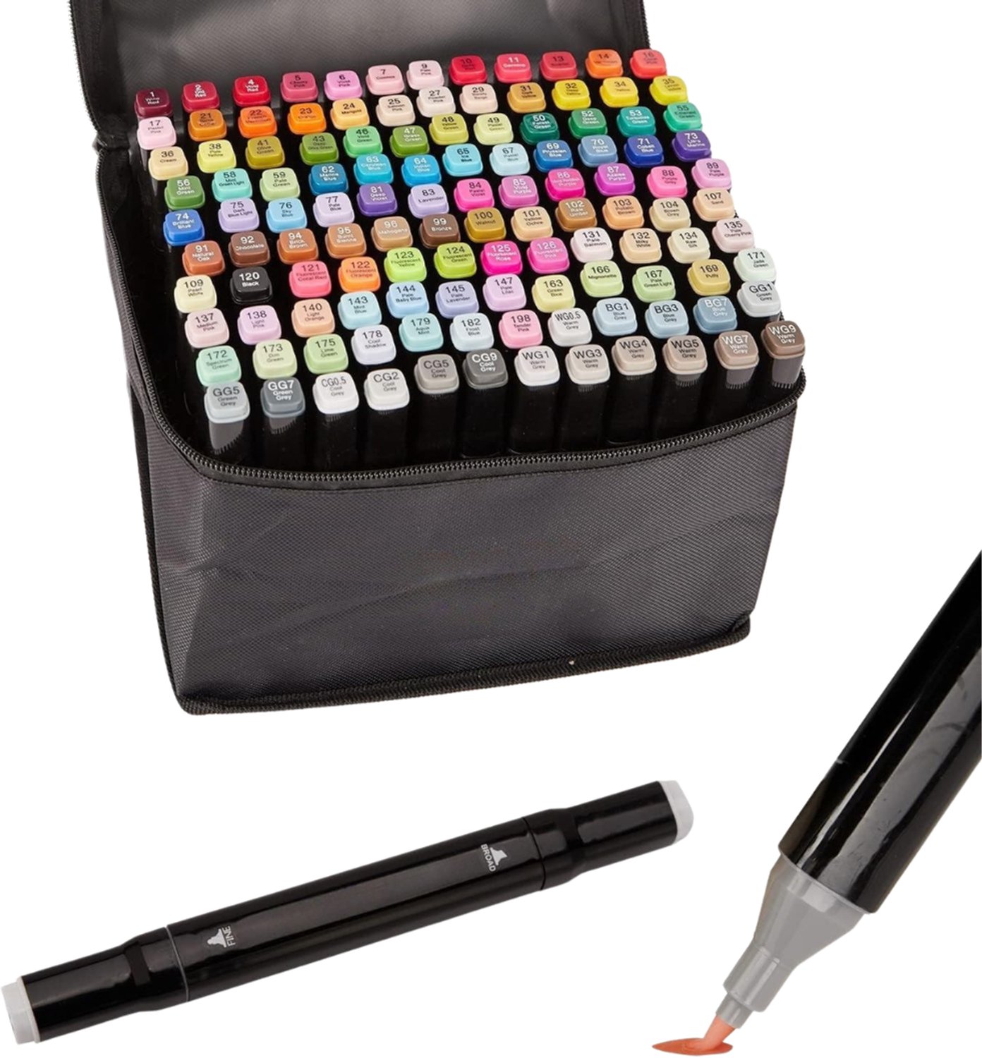 Verte - Alcohol Based Markers - 120-Delige Set Met Dubbelpuntige Penselen En Fijne Punten - Sneldrogend - Inclusief Gratis Mengpenseel - Voor Schetsen - Handlettering - Illustraties En Manga