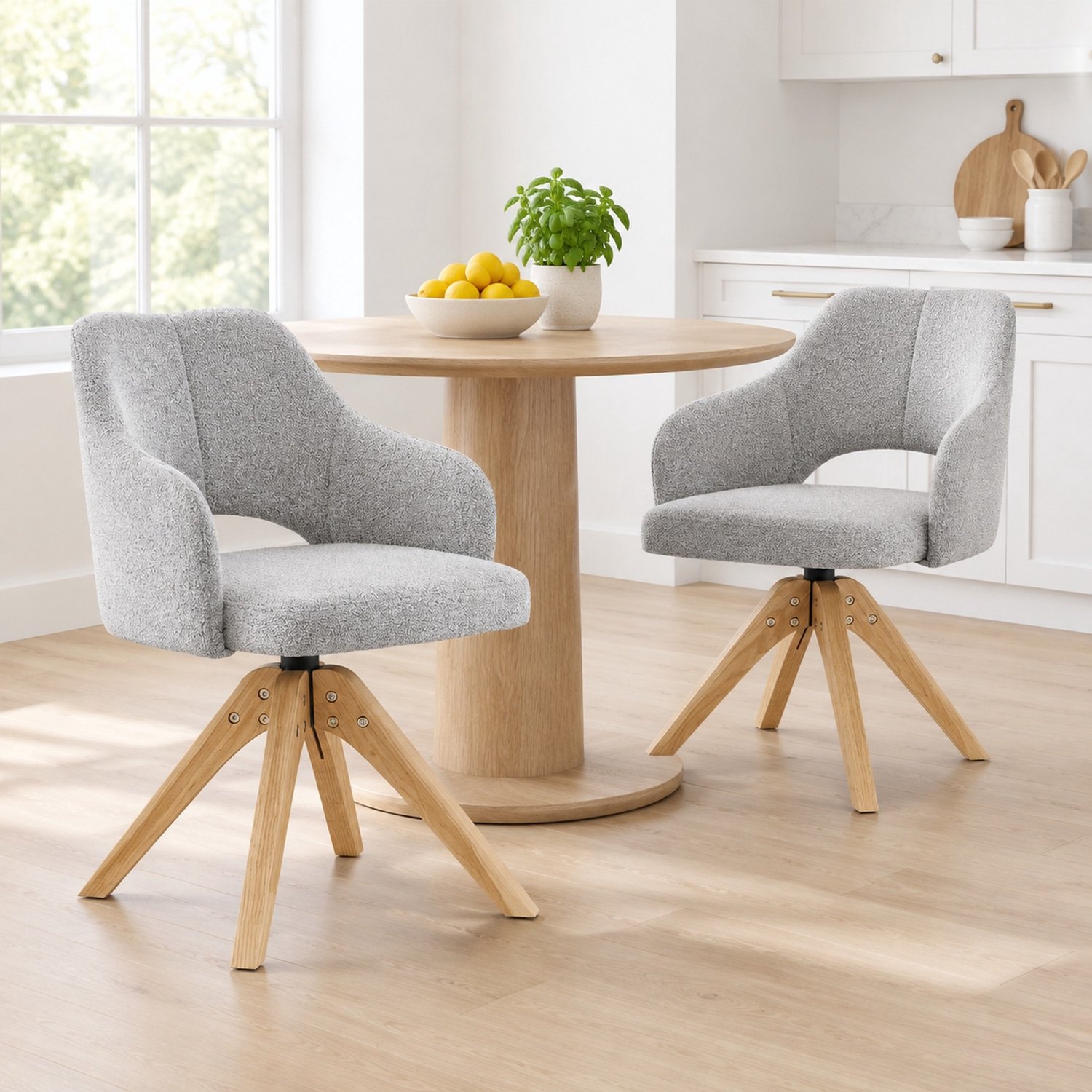 CHICFURN Eetkamerstoel - 360 graden draaibaar - Houten poten - Lichtgrijs