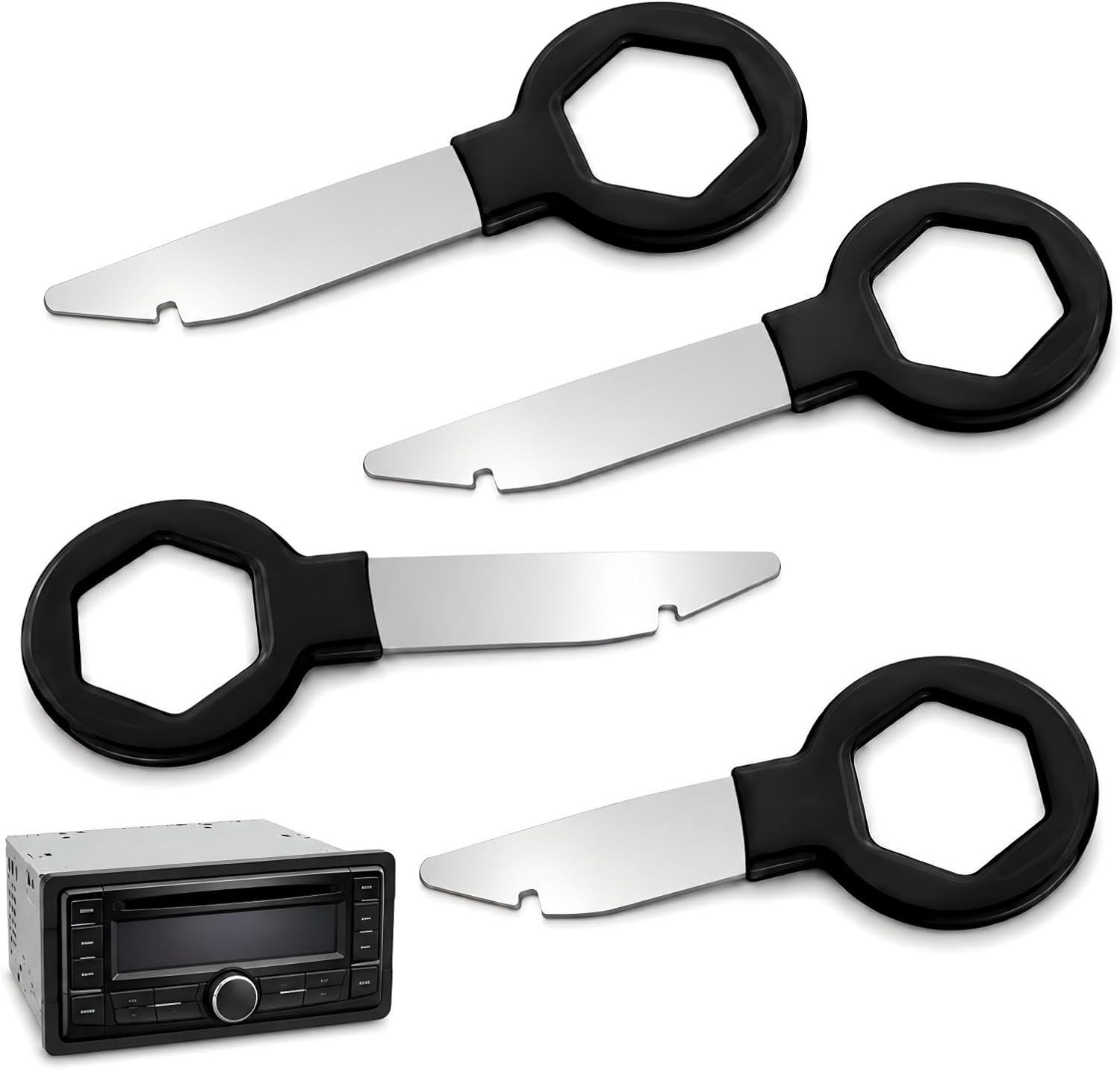 Set van 4 RVS Autoradio Ontgrendeltools met Ringhandvat, Geschikt voor VW, Audi, Seat, Skoda en Mercedes-Benz Radio's