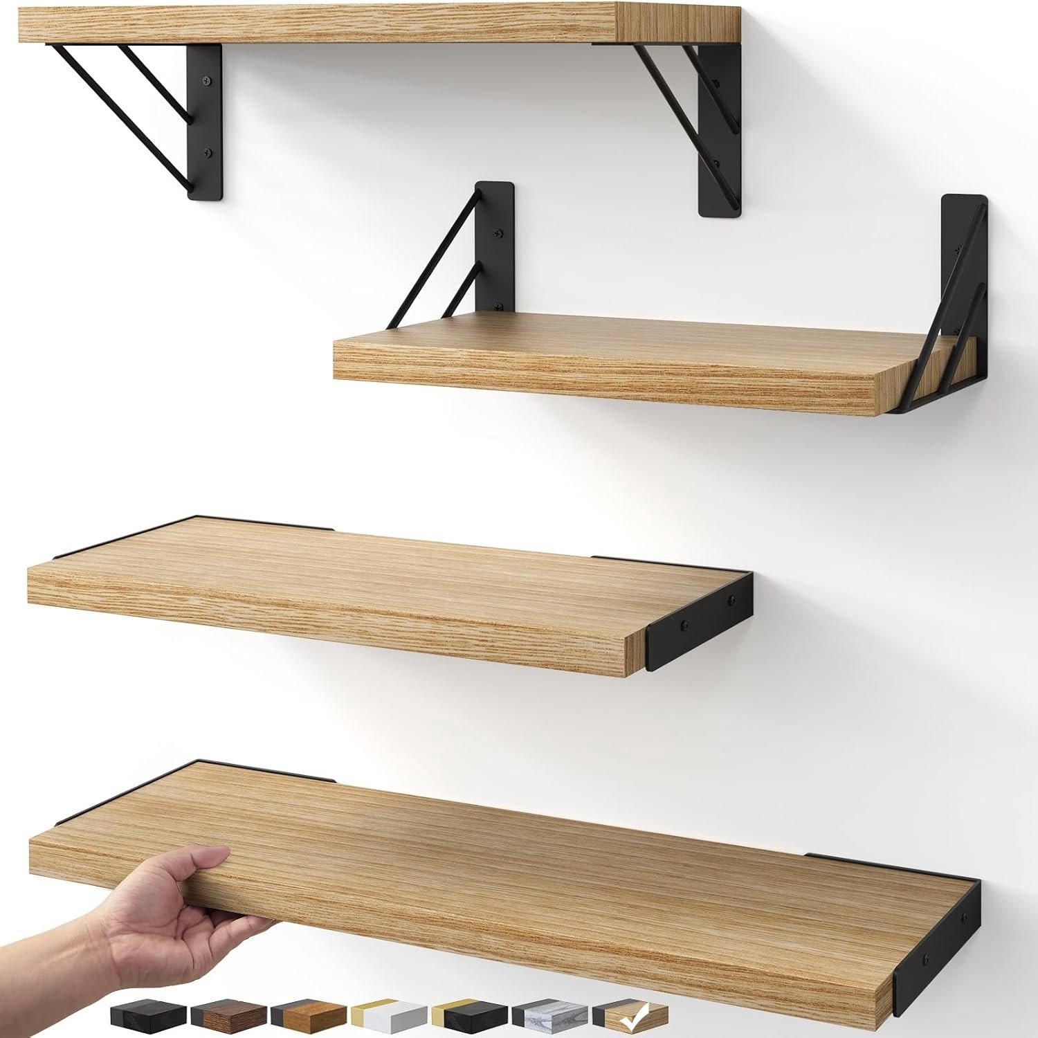 Zwevend Wandplanken - set van 4 - rustiek boekenkast - zware metalen dragers - houten wandrek voor woonkamer, keuken, hoek, werkkamer