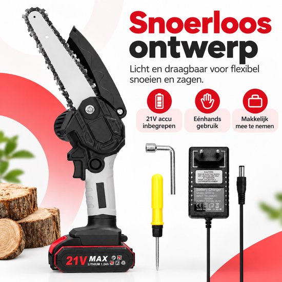 Mini kettingzaag - Mini accu kettingzaag 21V 6 inch – Snoeizaag – Takkenzaag – Handzaag - 5 m/s, borstelloze motor, veiligheidsslot - Zwart/grijs - ABS + metaal - Voor snoeien en houtzagen — afbeelding 5