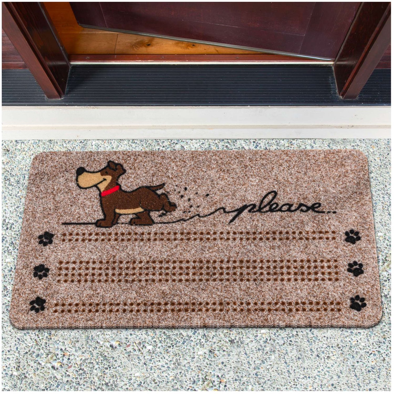 ANRO Hond Deurmat Bruin 40x70 cm - Antislip - 3D-effect