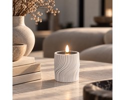 Oplaadbare LED Kaars met afstandsbediening - Infinity Wit – Minimalistisch 3D-Design – Met bewegende vlam – 80 uur Brandtijd – Timer - USB oplaadbaar