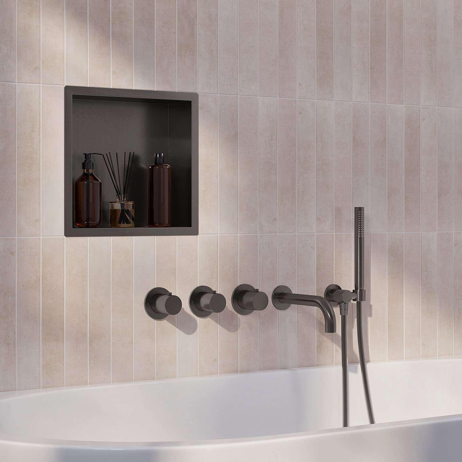 Caral inbouw badkraan met thermostaat en handdouche – Gunmetal