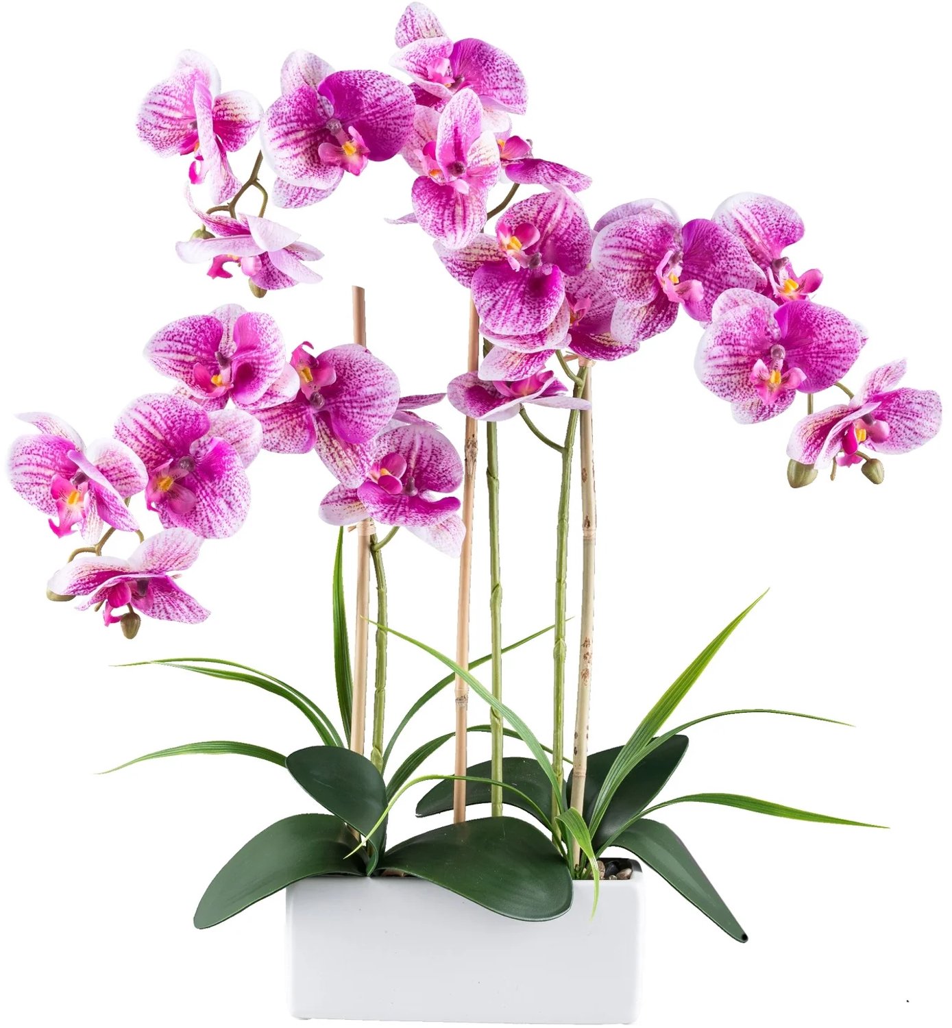 KOPU® Kunstorchidee 58 cm - Roze - 3 takken - Witte bak - Phalaenopsis