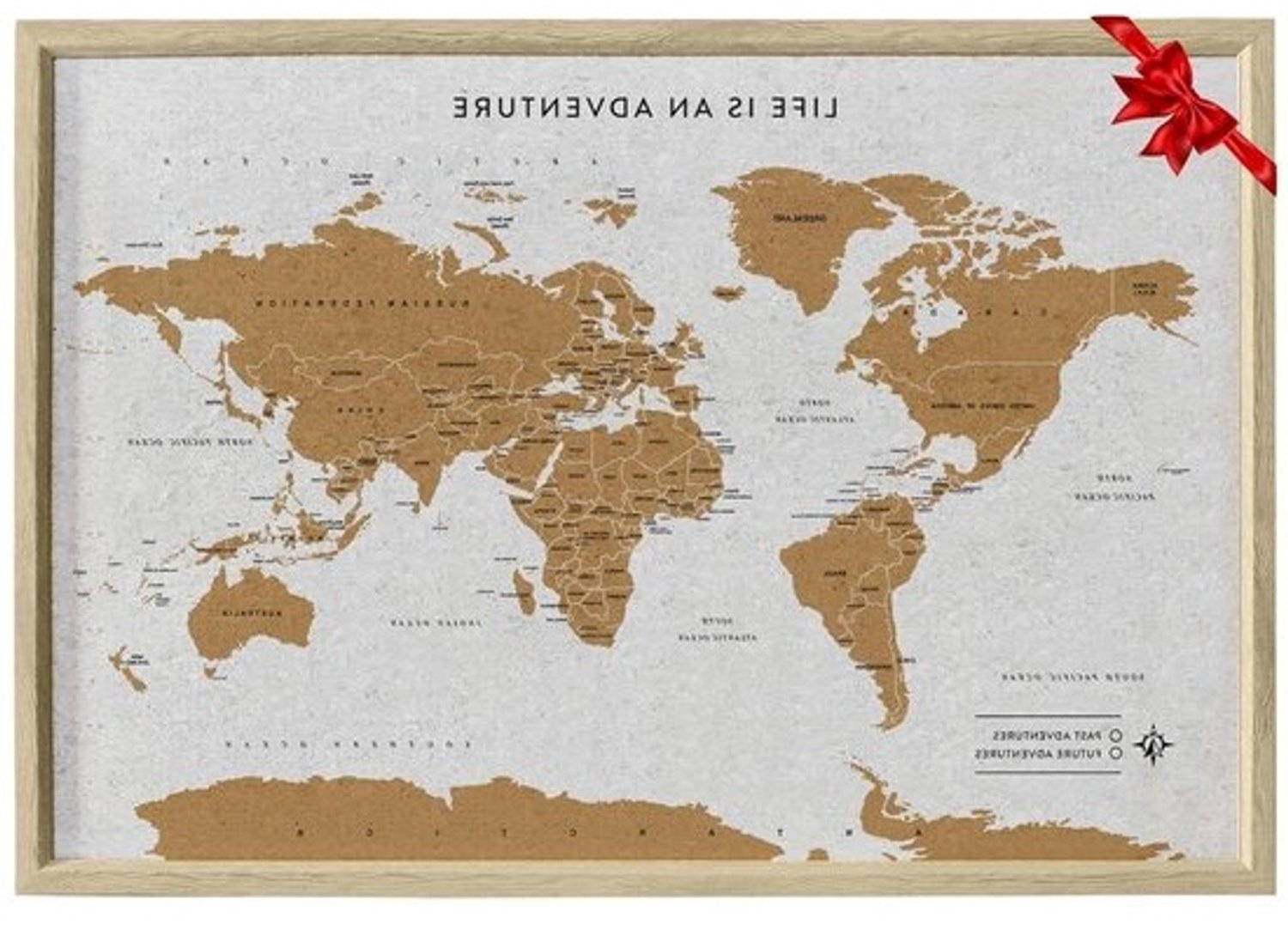 Wereldkaart prikbord - kaart van kurk - reizen plannen - inclusief 100 pinnen - 45 x 31 cm - wit