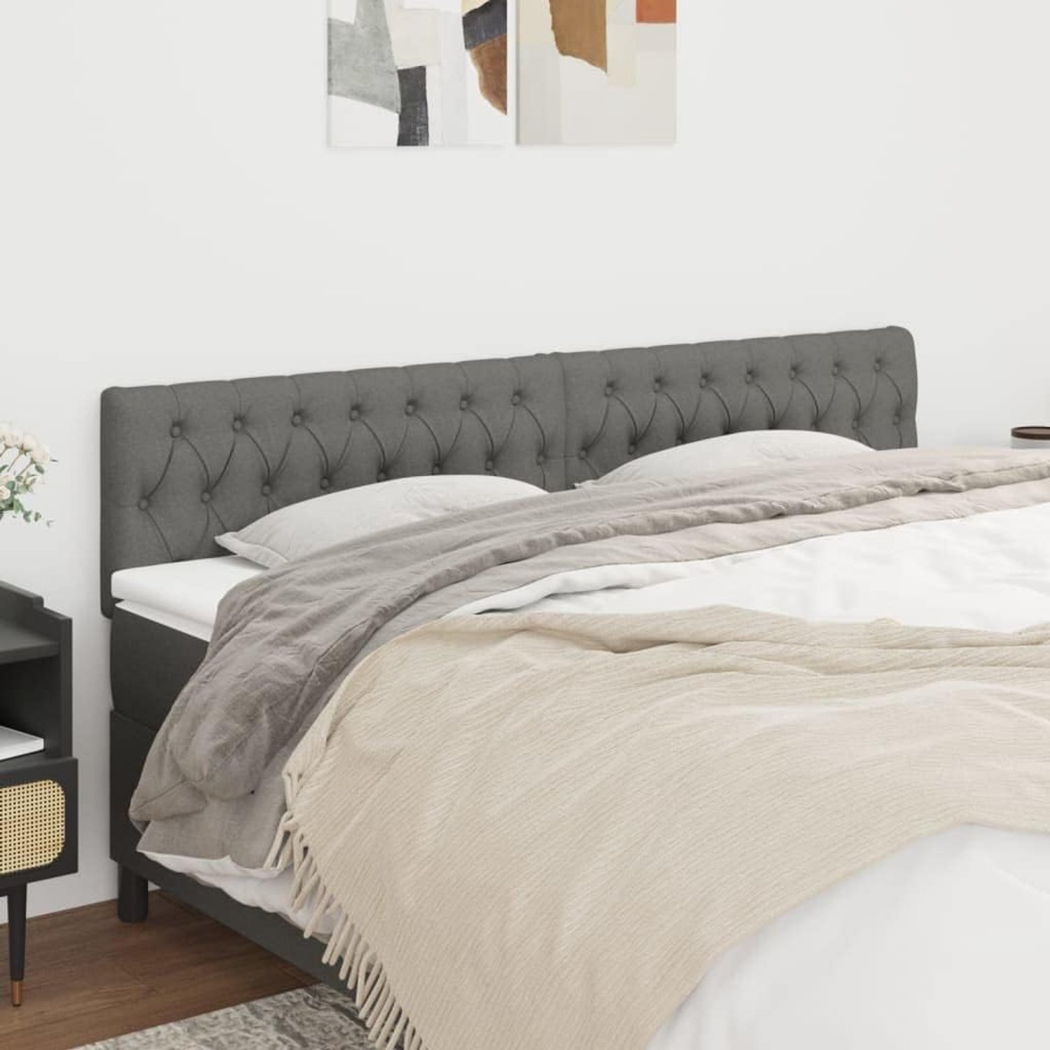 Hoofdsteunen 90 x 7 x 78/88 cm - Donkergrijs - Stof - Stijlvolle afwerking voor slaapkamer - 2 stuks - Vemera