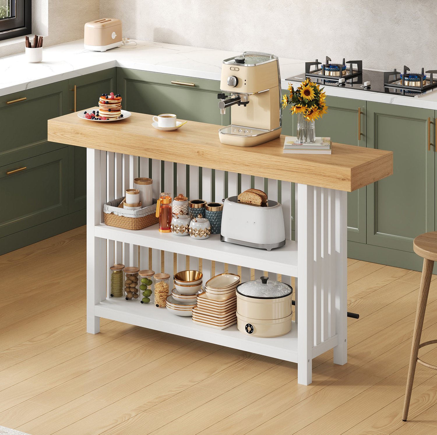 STILVORA Bartafel - Met Opbergrek En Voetsteun - Compact Voor Keuken Eethoek En Thuisbar - MDF - 160 X 40 X 105 Cm - Wit