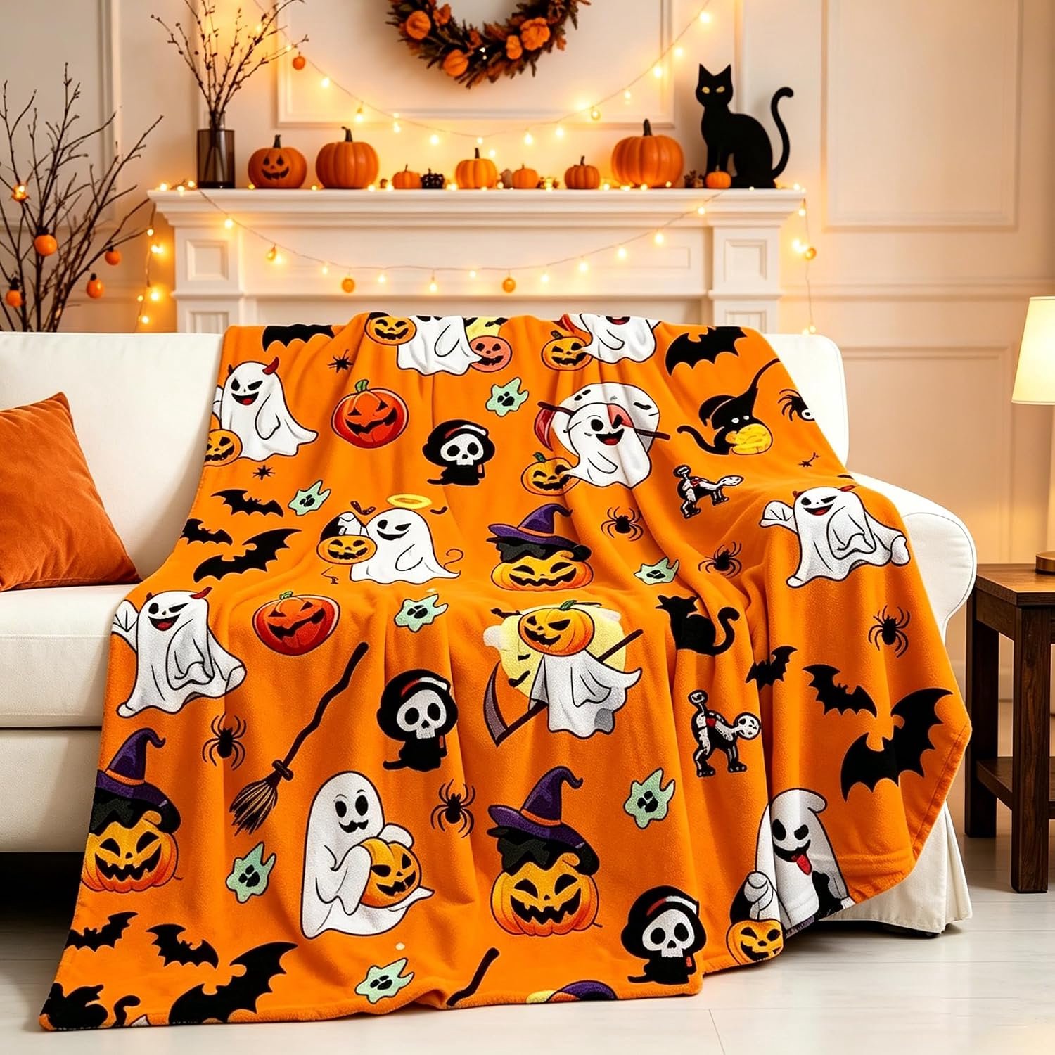 Halloween-deken 150 x 200 cm - flanel - zacht en warm - voor bank - ServiceTopper
