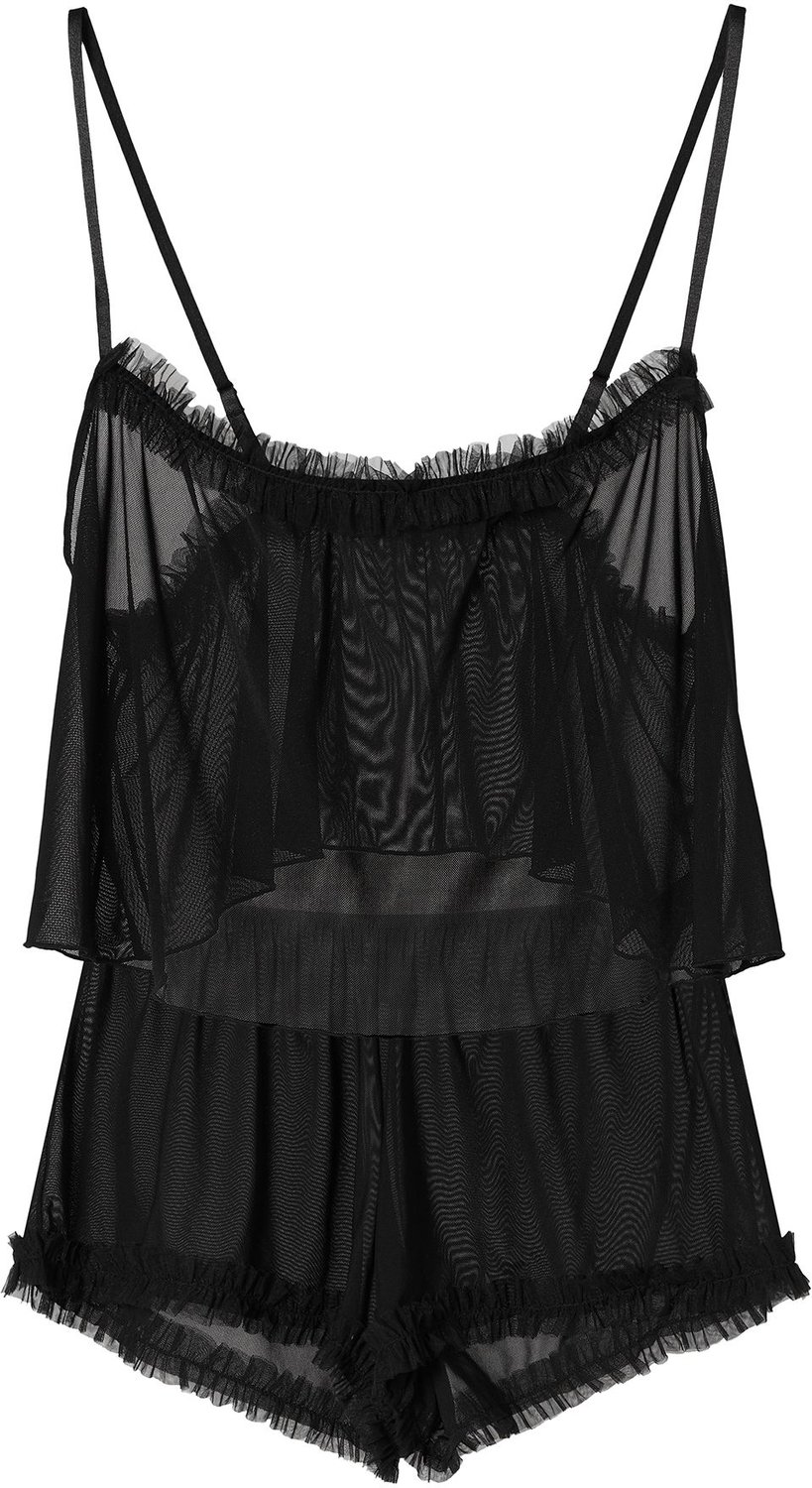 ESOTIQ Billie - Pyjamaset - Zwart - Korte top met verstelbare bandjes - Korte broek met tule ruches