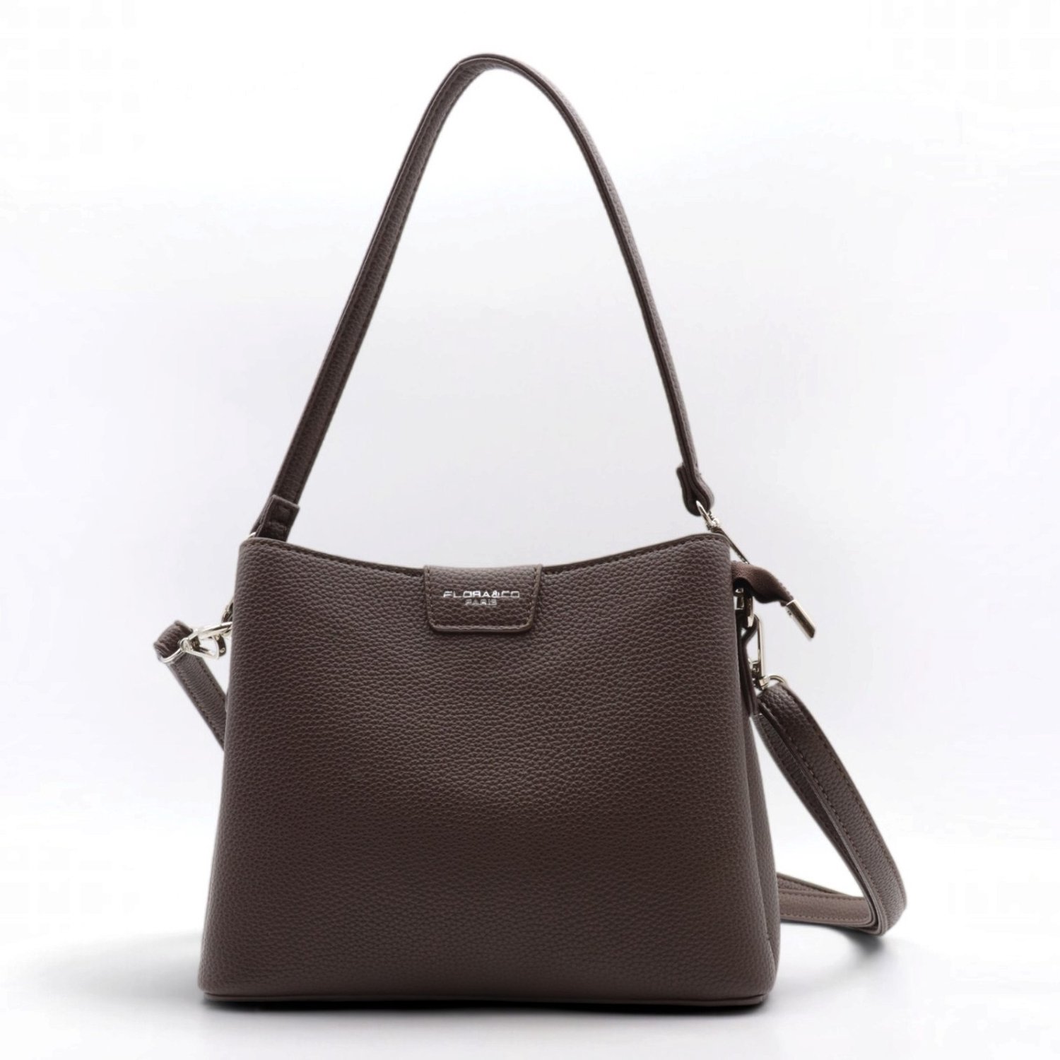Flora&Co - SAMANTHA - imitatieleer met structuur - dames handtas/schoudertas - korte en lange draagriem - chocolat/bruin