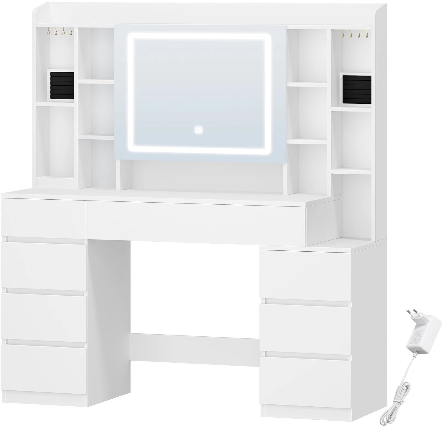 Atlasyx tafel - Make up - Kaptafel - Met spiegel en verlichting - Makeuptafel - Bureau - 8 Laden - 120 x 40 x 141 cm - Wit