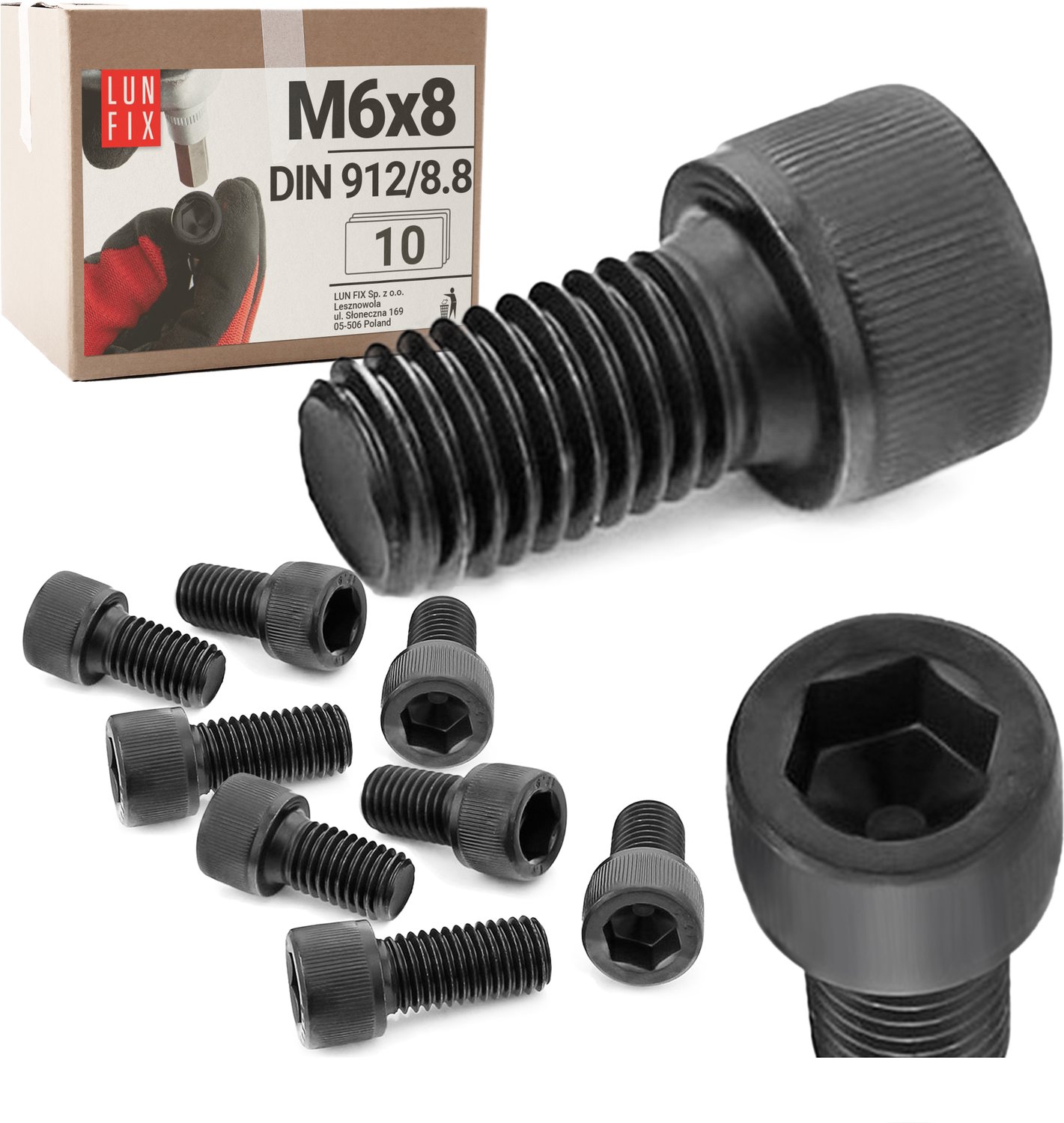 Zylinderkopfschroeven Zwart M6x8 mm - 10 stuks - DIN 912 - Vol draad - Staal verzinkt