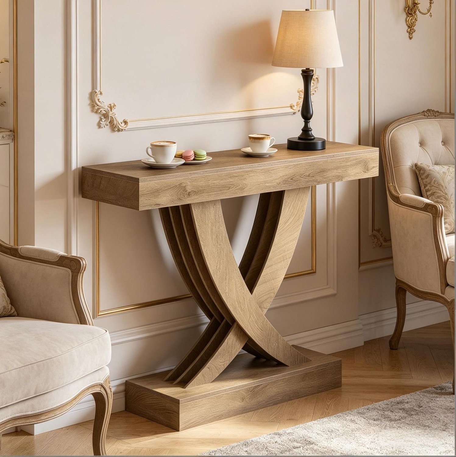 WUVRIE Sidetable 110x30x85 cm - X-poot en MDF - Bruin