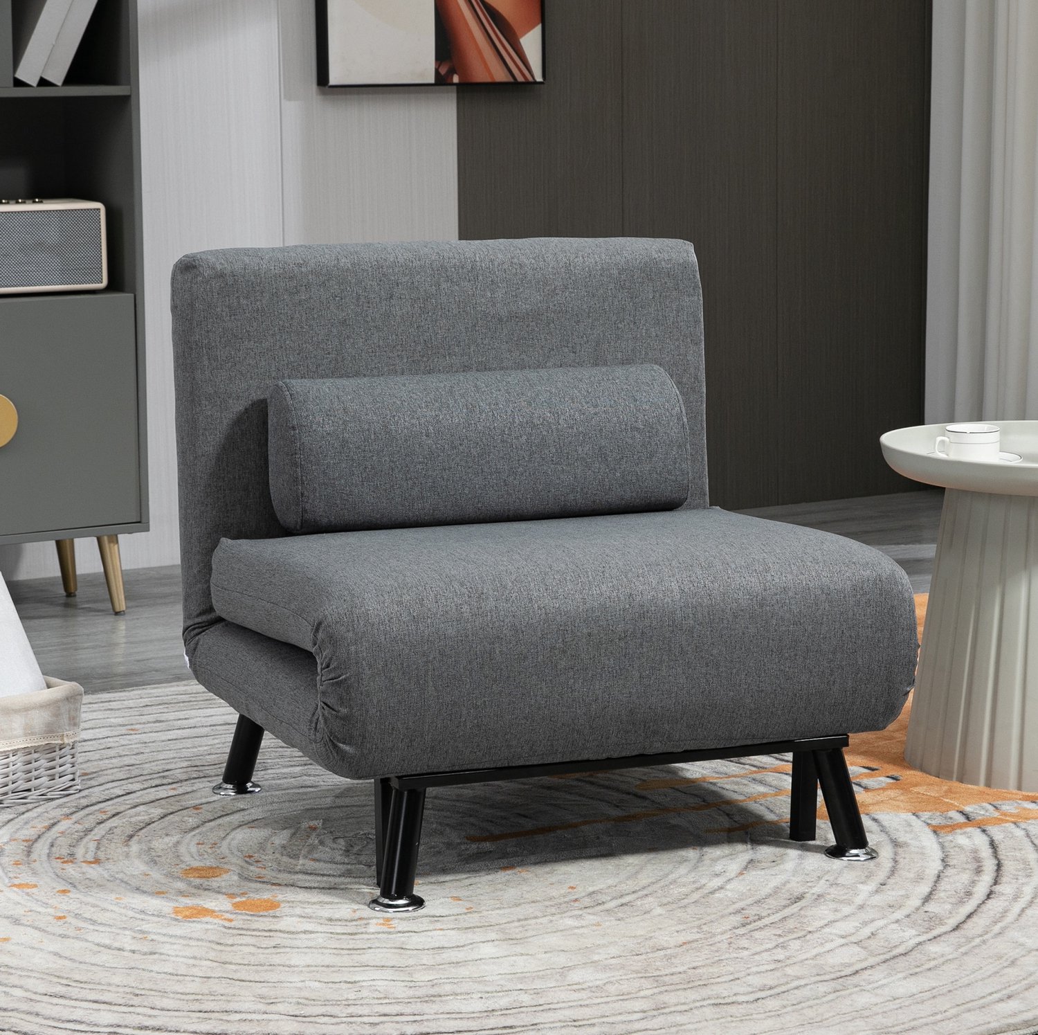 CHICFURN Slaapfauteuil - Handmatig uitklapbaar - Metaalframe - Donkergrijs
