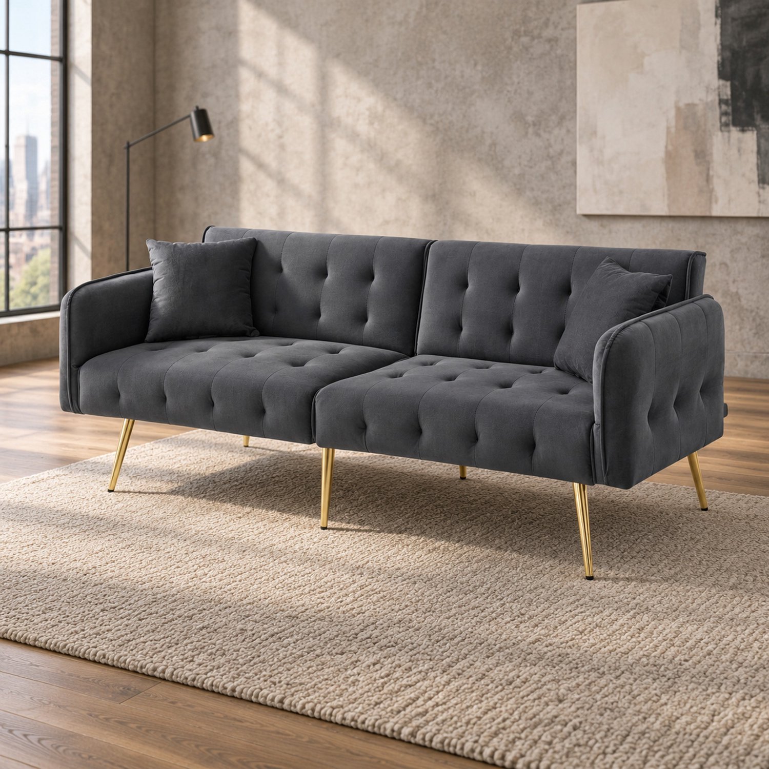 WUVRIE 2-zits slaapbank 178x82x70 cm - Verstelbare rugleuning en armleuningen - Antiekgrijs