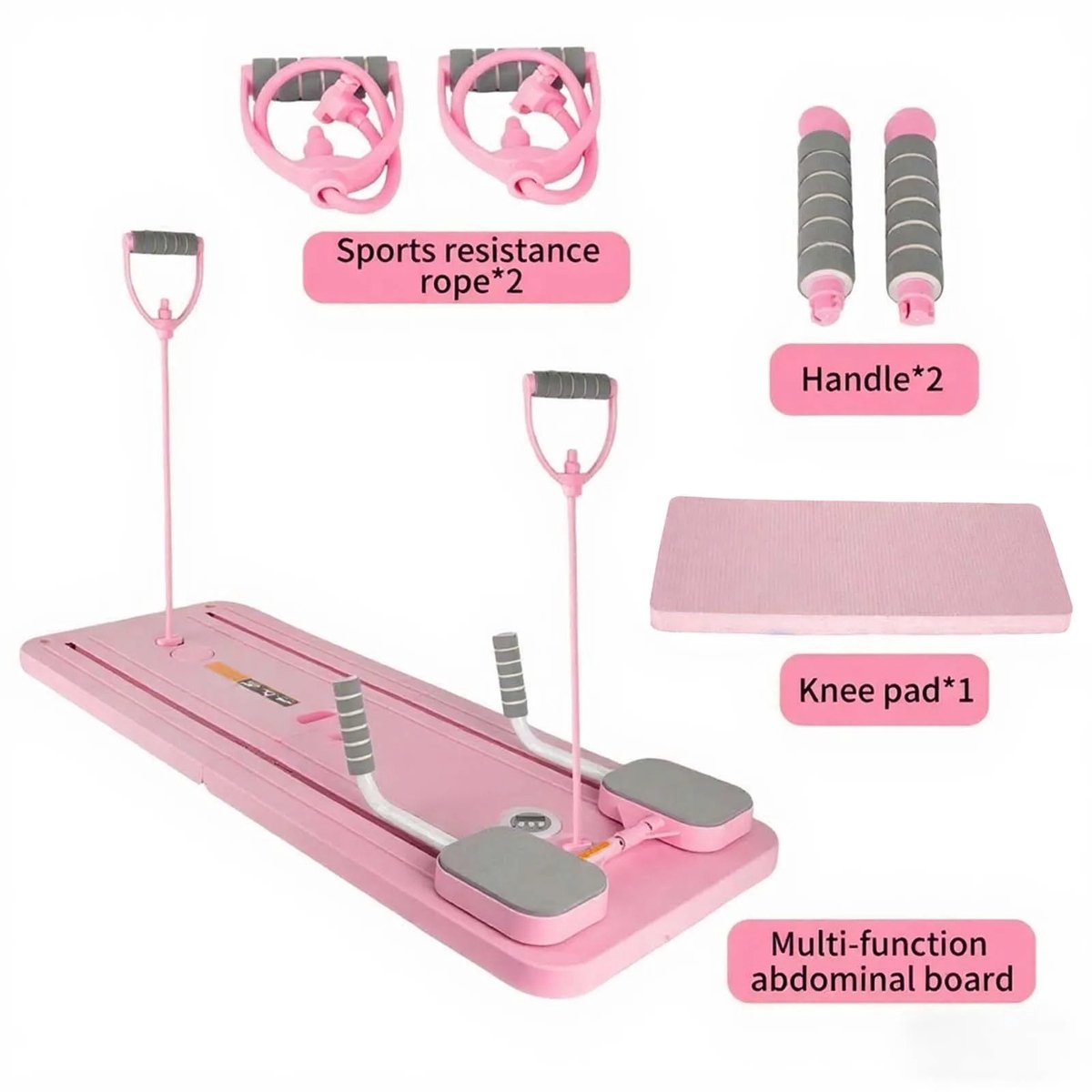 MV labels - Pilates set - Multifunctionele fitnessplank - opvouwbaar - lichtgewicht - Voor thuis - roze