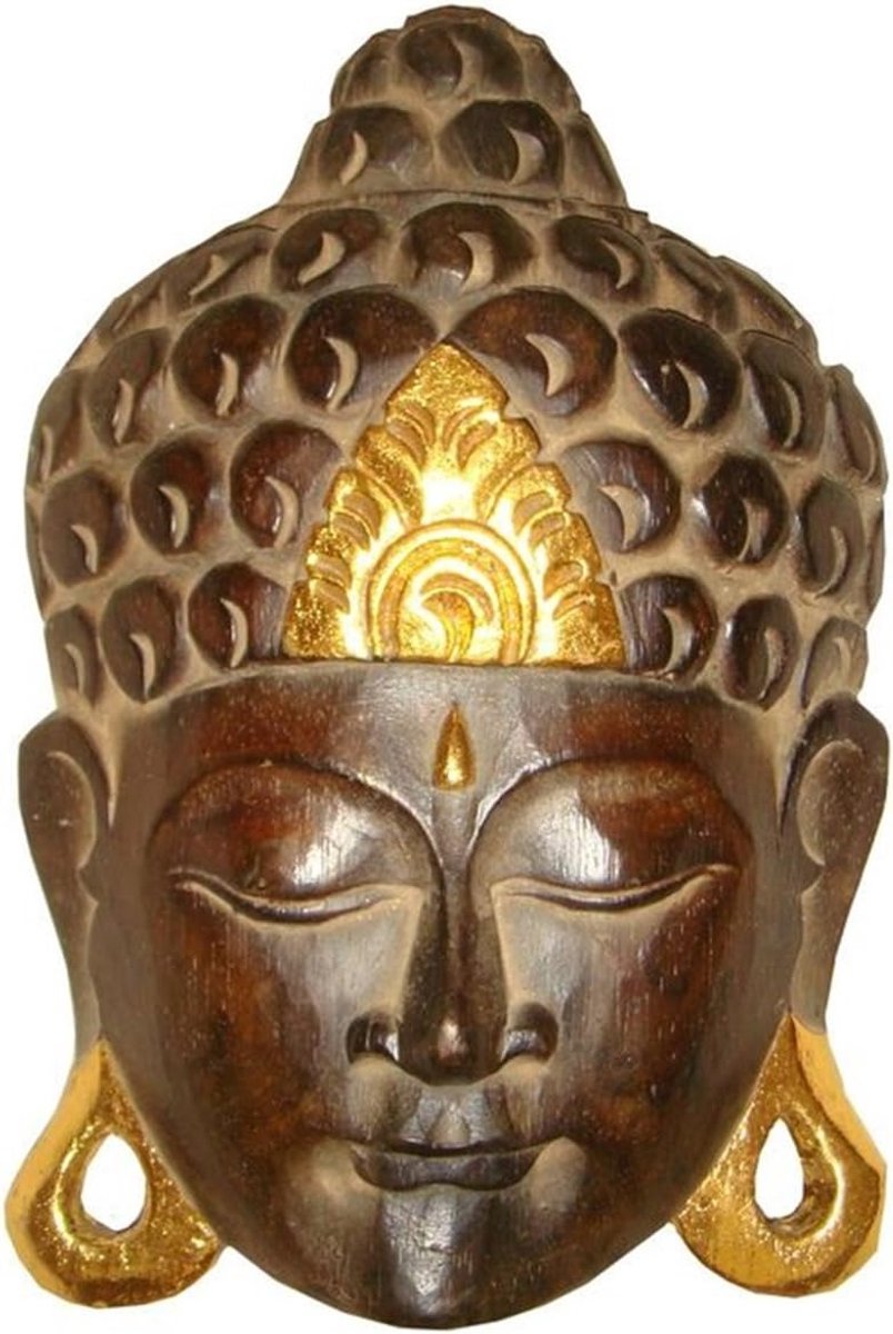 Buddha mask gold - handgemaakt houten masker - wanddecoratie - unieke sfeer - ShopVlot