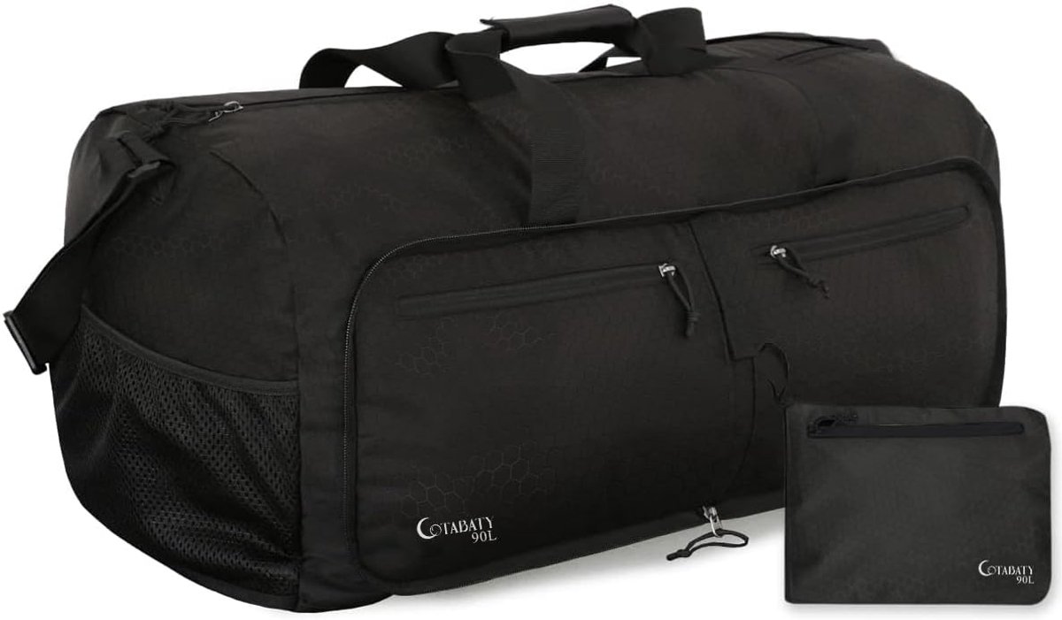 SnelShoppen - 90L Vouwbare Reisbagage, Multi-Pocket Vakantie Tas voor Dames en Heren, Zwart, Ideaal voor Camping, Sport & Weekendtrips