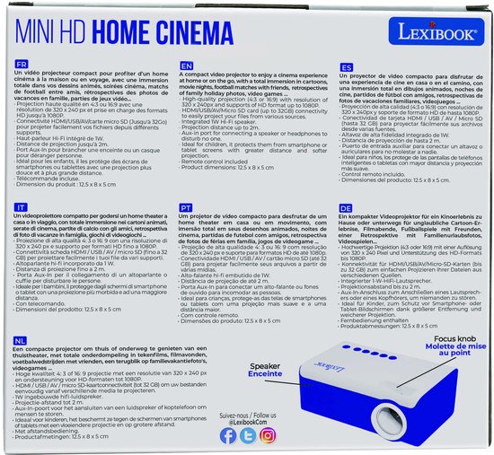 Lexibook Mini HD-videoprojector, thuisbioscoop, ingebouwde luidspreker, inclusief afstandsbediening, HDMI / USB / AV / Micro SD-connectiviteit, blauw / wit, PRJ150 van Lexibook — afbeelding 5
