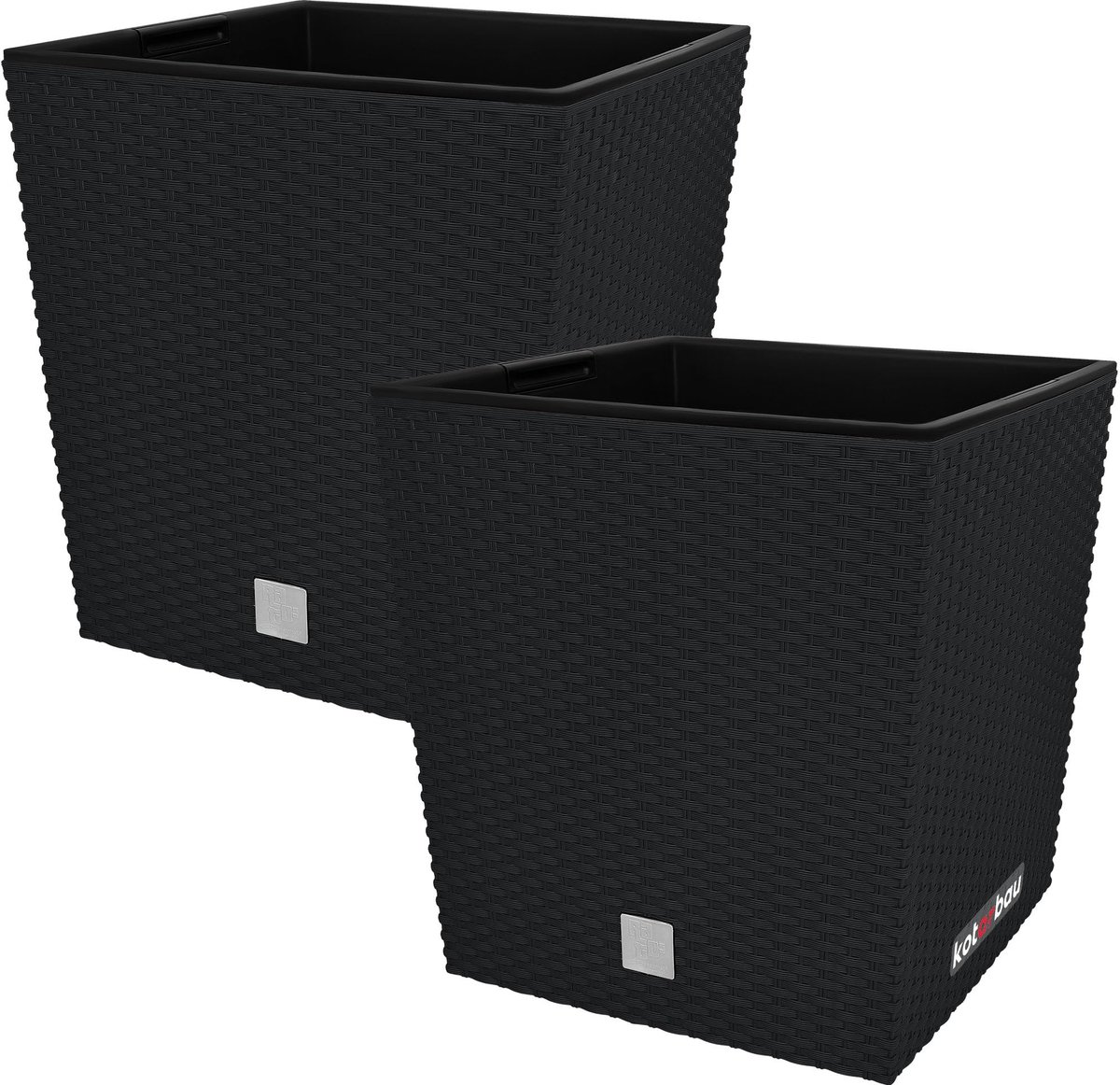 KOTARBAU® Vierkante Bloempot met Inzetpot - Vierkante Plantenbak 26x26 cm 2 Stuks - Plantenpot 15,8 L - Plantenbak - Kunststof - Rotanlook - Antraciet