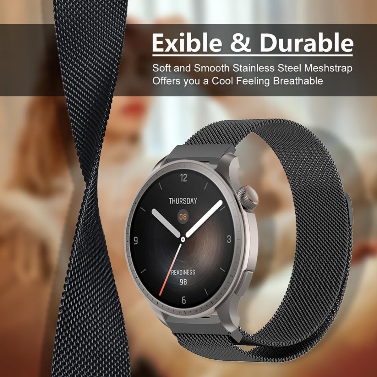 22mm Strap Compatible with Amazfit Balance, Metal Woven Stainless Steel, Magnetic Replacement Strap for Men and Women - ShopVlot