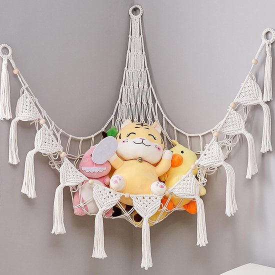 Cuddle Storage Macrame Cuddle Storage Stuffed Toys for Kids Room Bedroom (White) - ShopVlot — afbeelding 3