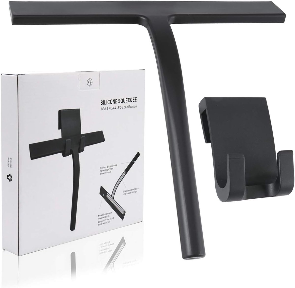 SnelShoppen - Siliconen Douchewisser met Roestvrijstalen Kern - Klein, Zwart - Perfect voor Douche, Badkamer, Spiegel en Glasreiniging