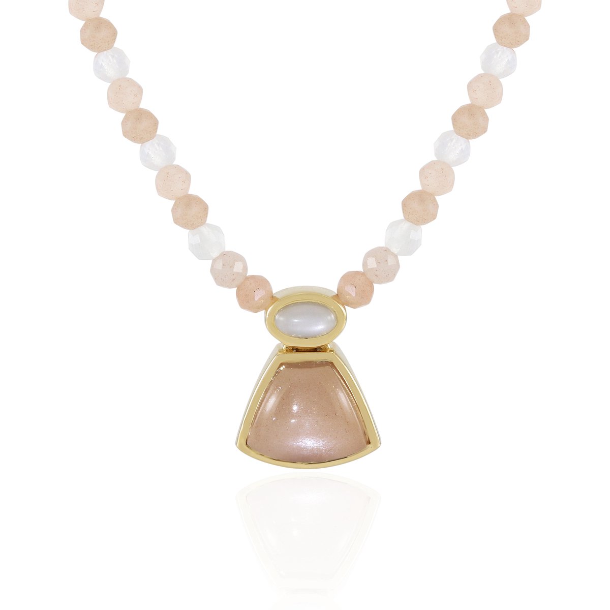 Cavill - 925 Sterling Zilver Ketting met 2,7 ct Perzik Maansteen & 0,27 ct Witte Maansteen - Elegante Fijne Indiase Halsketting met Vergulde Bezel