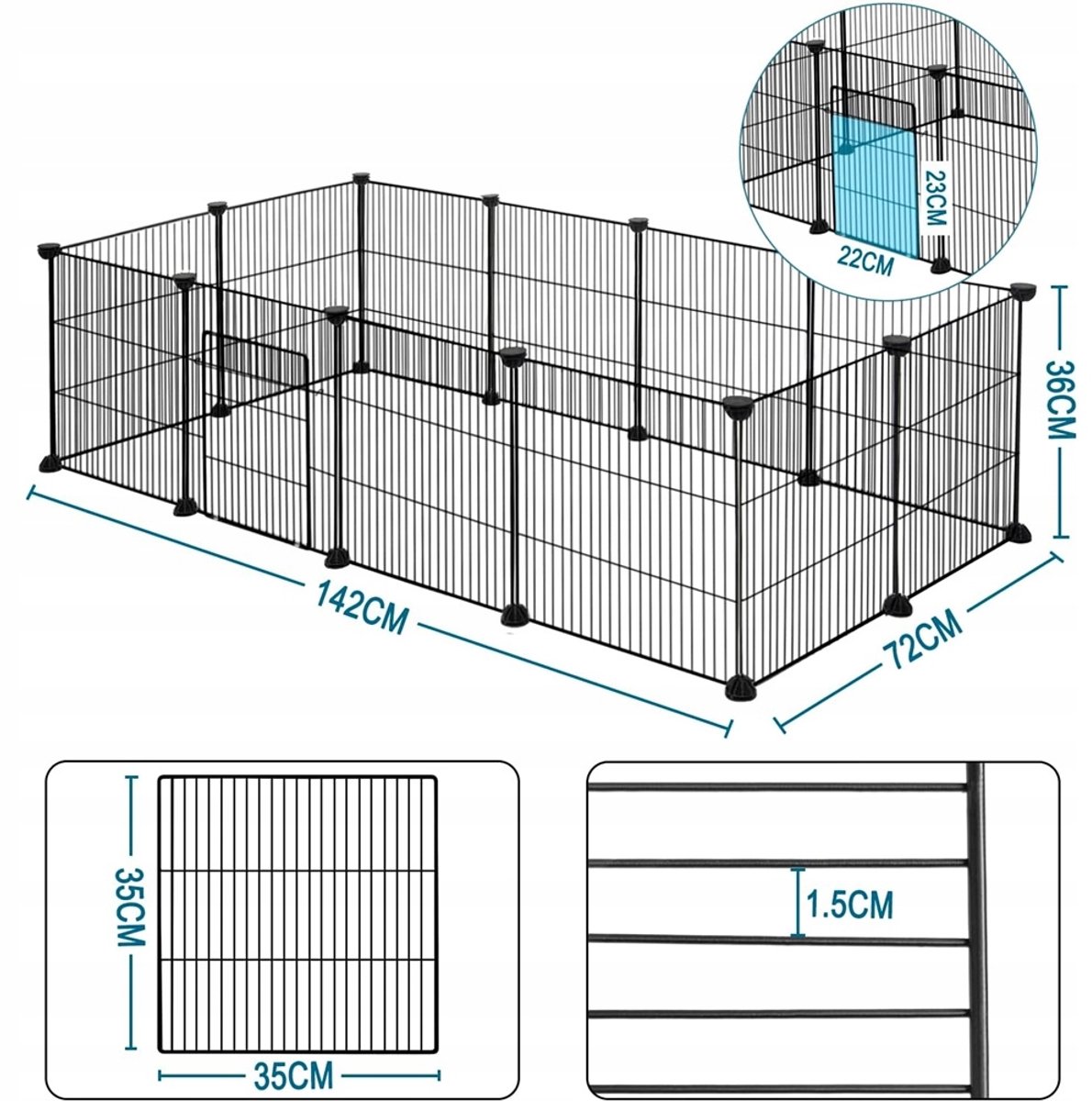 Dierenhok - Verblijf Voor Dieren - Puppyren - Hondenren - Hondenbench - 142x72x36cm - DIY - Draadgaas - Huisdieromheining - Voor Puppy's & Kittens & Konijnen & Hamsters thumbnail 3