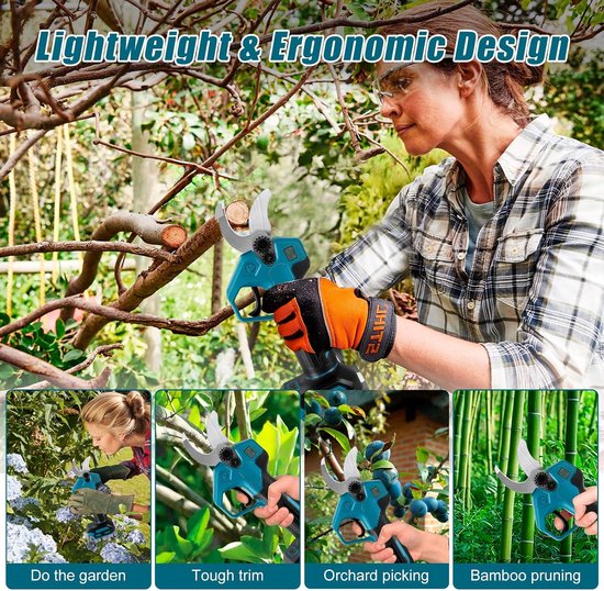 Snoeischaar compatibel met Makita 18V accu, borstelloze handheld elektrische snoeischaar met 2 versnellingen, digitaal display, 30 mm snijdiameter, slijpsteen en reservemessen (geen batterij — afbeelding 5