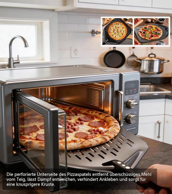 Pizzaschepset,pizzaschep geperforeerd aluminium comfortabele, afneembare steel Inclusief 7inch pizzadraaier en 12inch pizzaschep voor het draaien en verplaatsen van pizza's — afbeelding 3