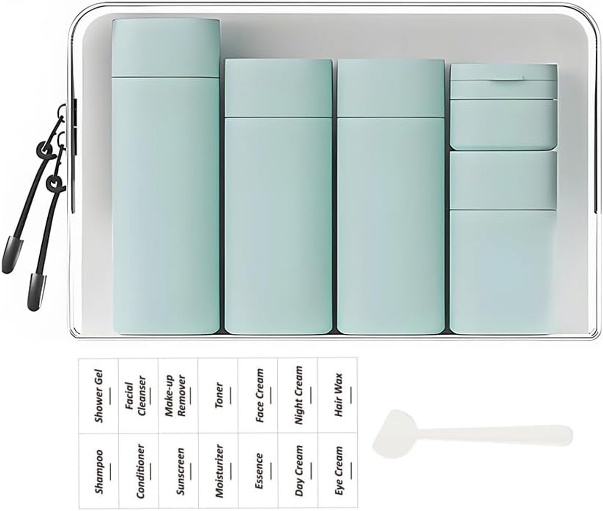 5-pack korte en modieuze reisflessen TSA goedgekeurd, BPA-vrije reisformaat reiscontainers navulbare knijpflessen voor cosmetische shampoo crème conditioner lotion zeep (Nordic Mint )