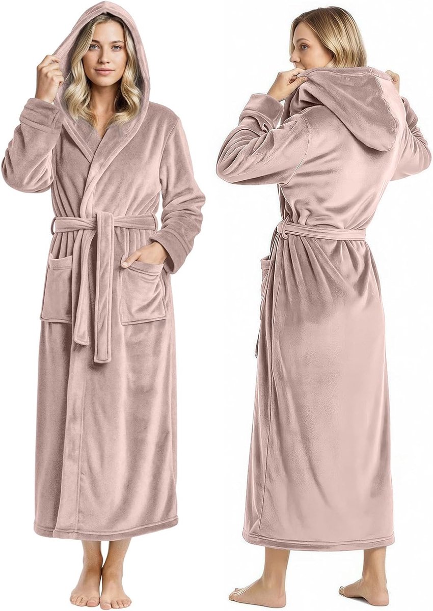 Threads Fleece badjas met capuchon voor dames, pluche, lange badjas
