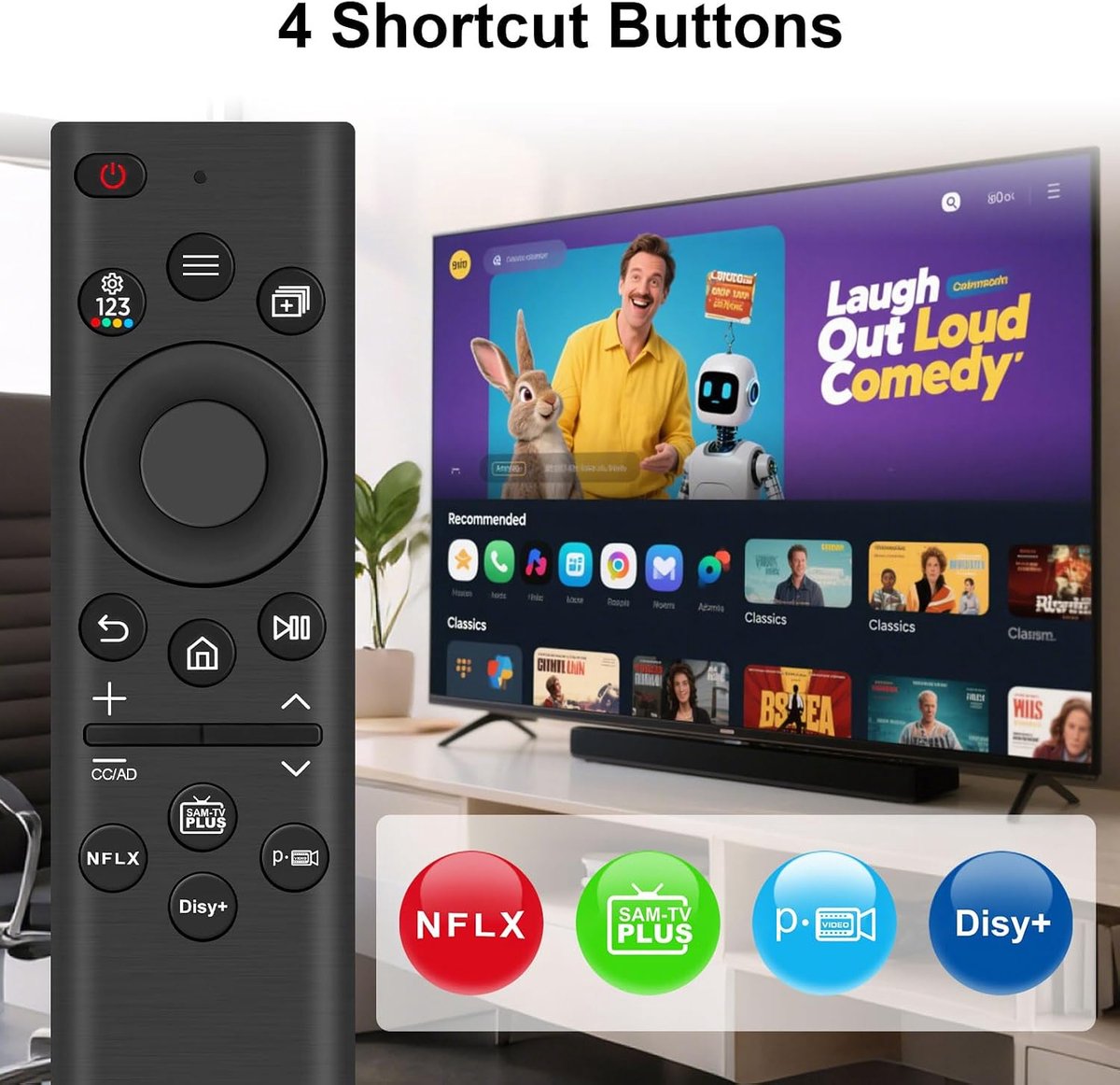 Afstandsbediening voor Samsung TV, BN59-01385A Universele afstandsbediening voor Samsung TV QLED OLED 4K 8K Smart TV's, met 4 sneltoetsen thumbnail 3