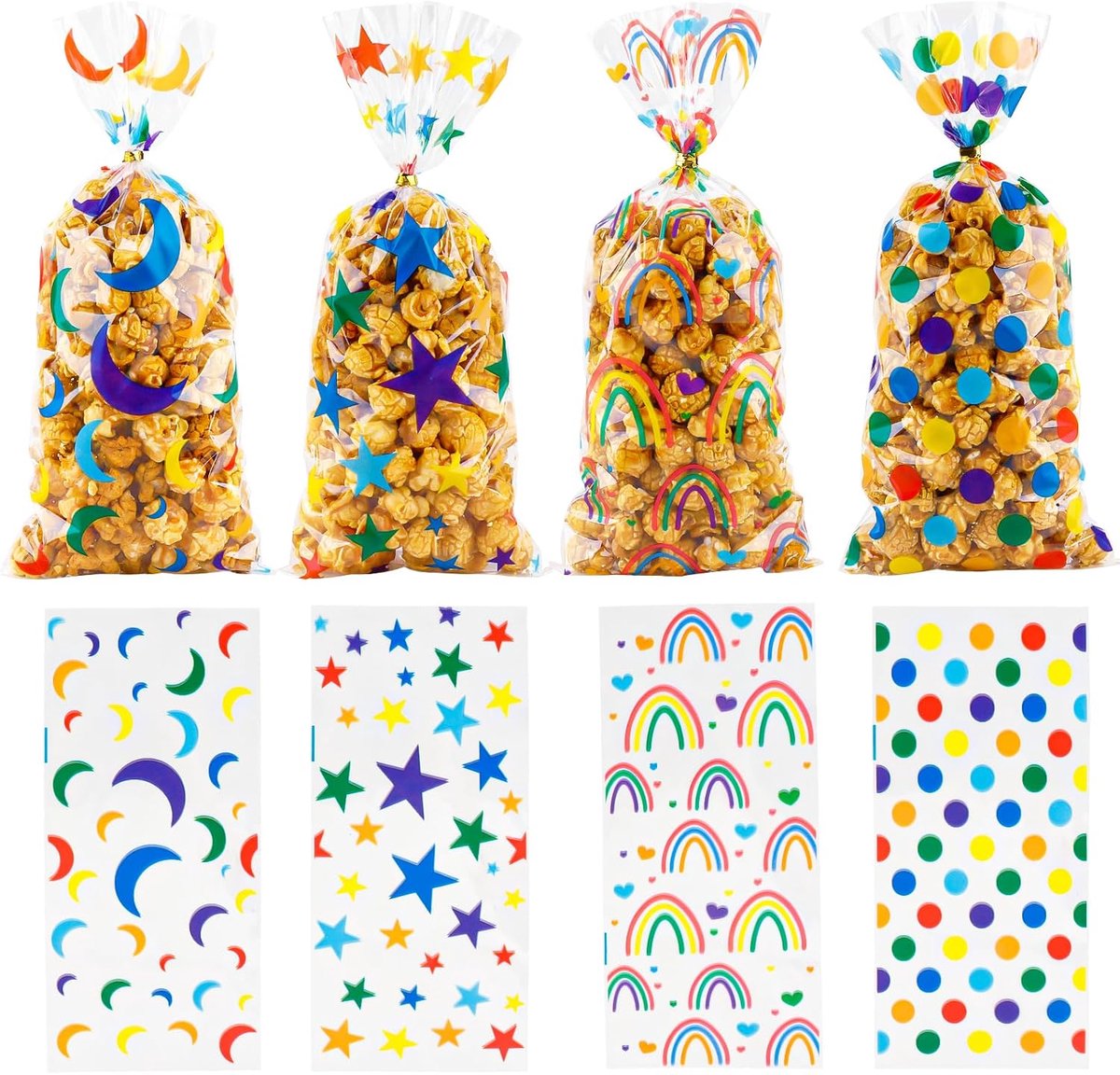50 stuks cellofaan traktatiezakjes regenboog ster bedrukt cellofaan snoep koekjes geschenkzakjes 12,7cm x 27,4cm met sluitstrips voor snack bakkerij verjaardag bruiloft feest