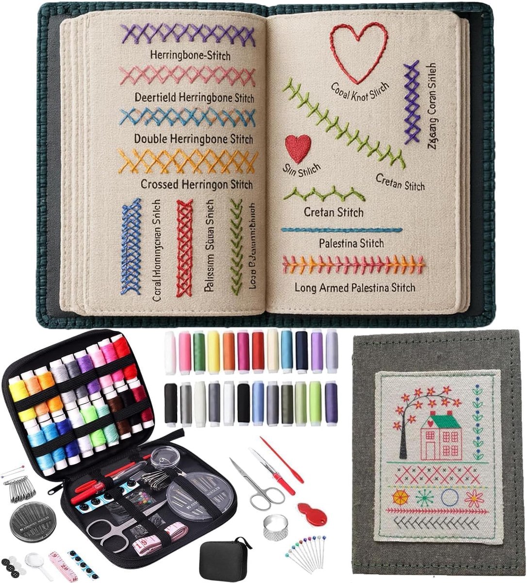 Borduurpatroonboek, draagbaar borduurpatroonboek voor alle gelegenheden, 106 patronen met gereedschap en handleiding (mogelijk niet beschikbaar in het Nederlands), perfect voor beginners en
