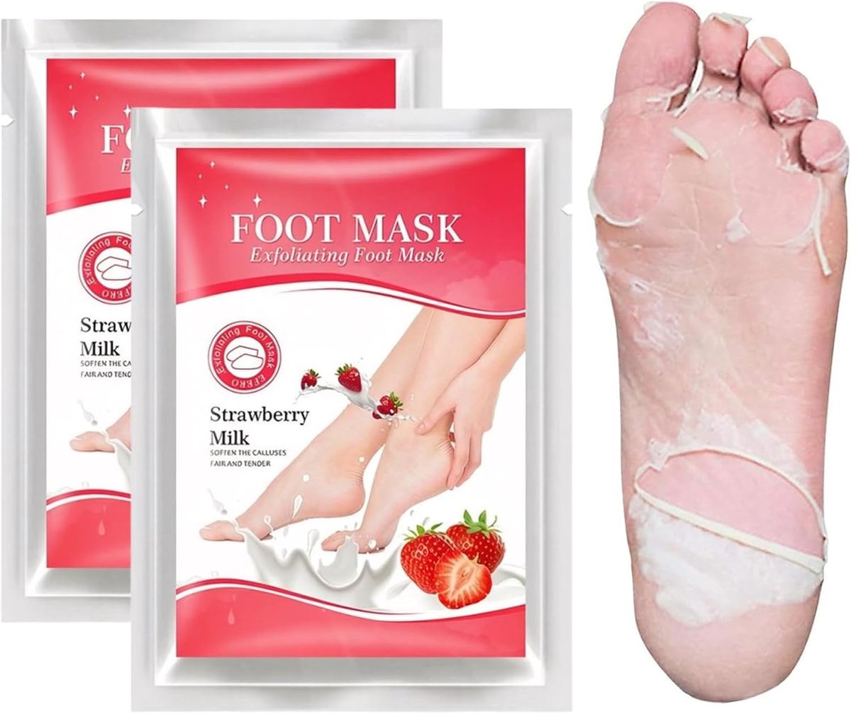 2 paar voetpeeling-masker met aardbeien, voetpeeling voor het verwijderen van dode huid en eelt, hydraterend voetmasker voor droge en beschadigde voeten, zachte voetverzorging