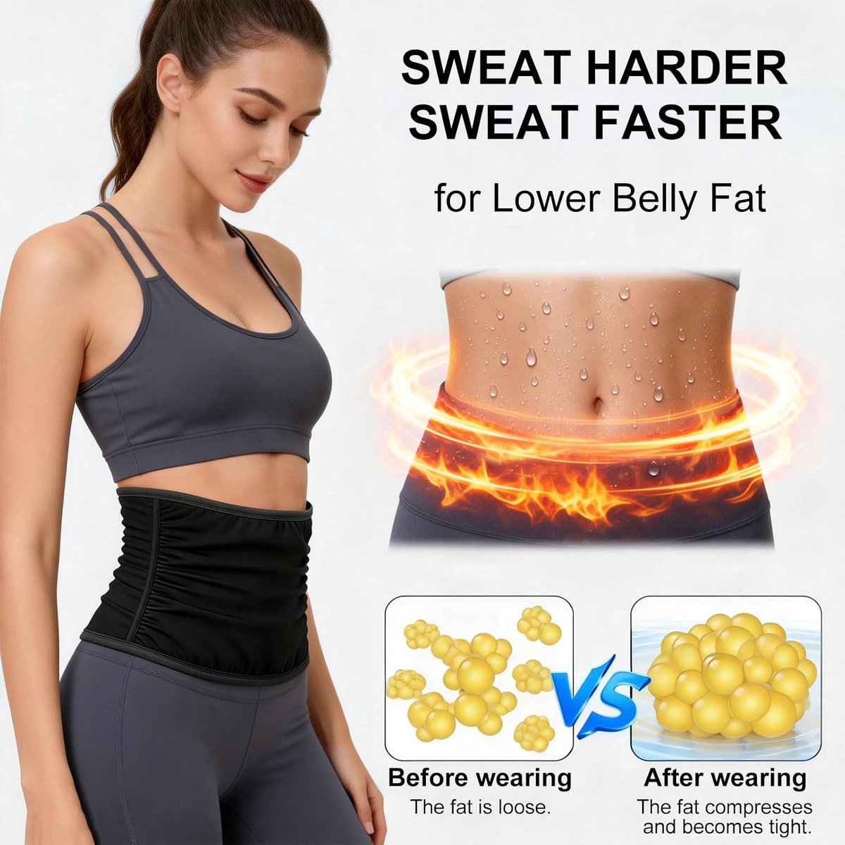 Dames Heren Buikriem Zweetgordel Taille Trainer Fitness Riem Buikspiertrainer Sauna Buik Weg Trainer S/M Neopreen Nano Zilver met Polsband Zwart