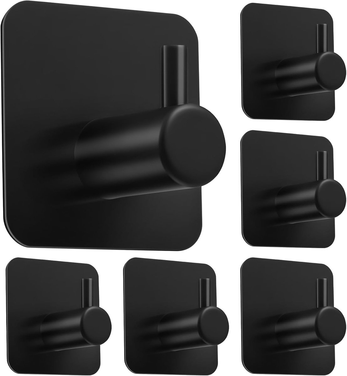 Haken, 6 stuks, wandhaken van 304 roestvrij staal, zonder boren, draagkracht 10 kg, waterdicht en roestvrij, 3M-lijm, zeer duurzaam, voor badkamer, keuken, woonkamer, zwart