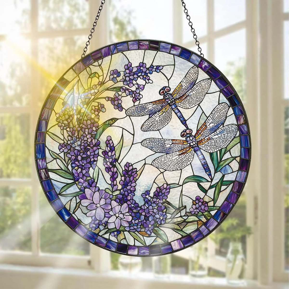Glas-in-Lood Raamdecoratie, Ideaal Om Het Raam Mee Te Versieren Bloemen - Handgemaakte Raamdecoratie Voor Tuin, Raam, Binnen En Buiten, Kerstfeest, 20 X 20 cm