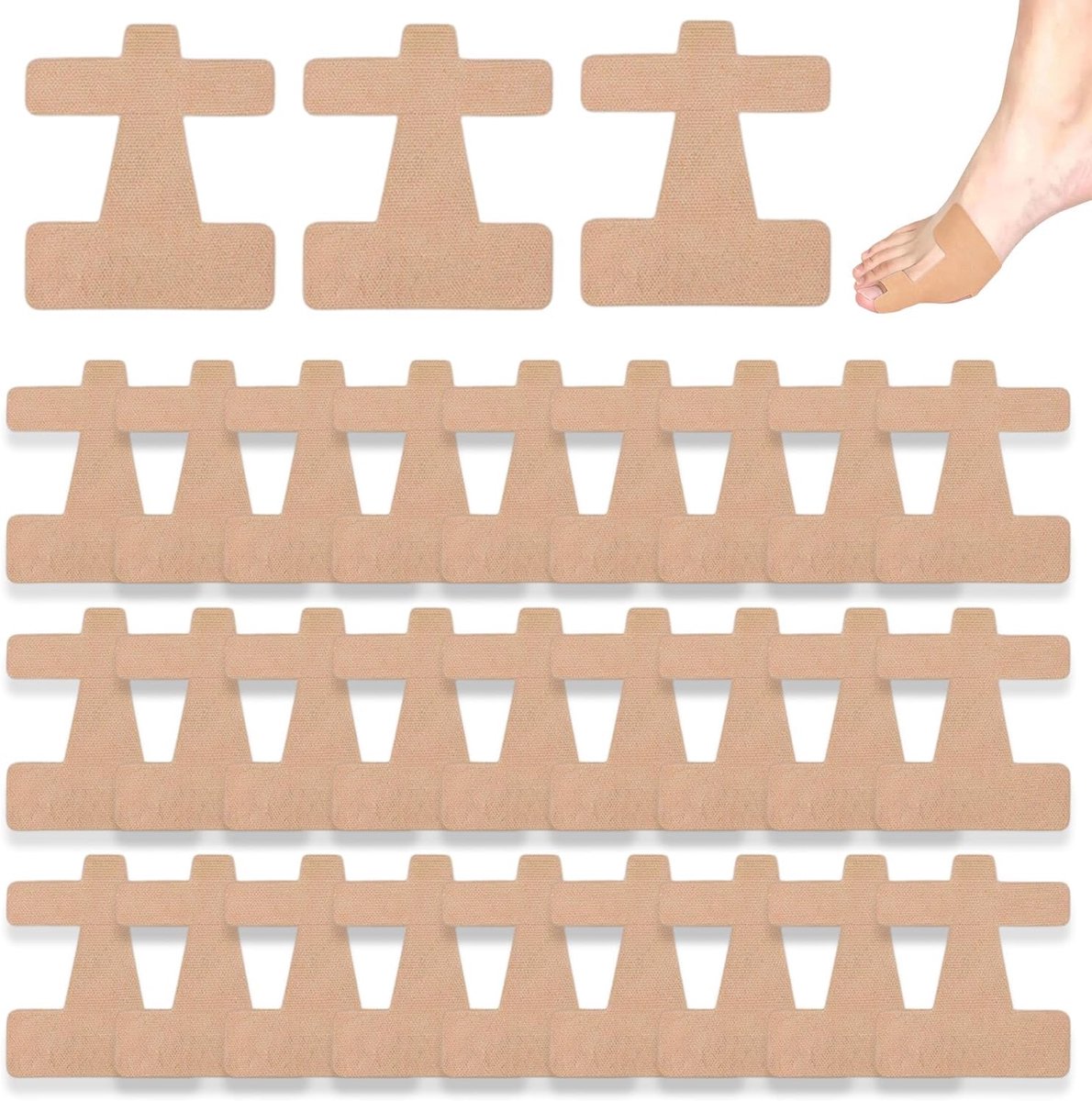 30 stuks hallux valgus tape ter ondersteuning, voorgesneden kinesiologietape voor eelttenen, elastische hallux valgus bandage, ademende hallux pleister voor dames en heren, beige