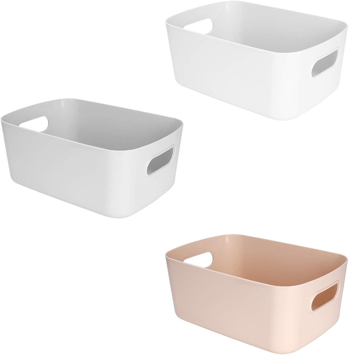 3 stuks opbergmanden van kunststof met handgrepen, kleine lichte doos, organizer voor badkamer, keuken, kast, kantoor, kinderkamer, cosmetica, lade, planken