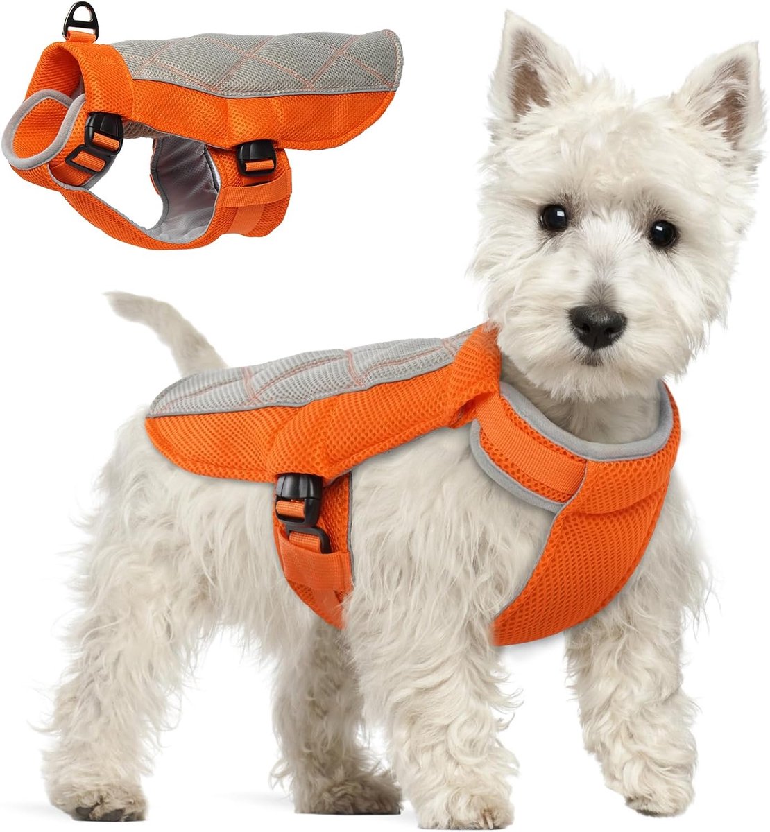 Hondenjas, ademende huisdierkleding met verstelbare hals en buik, reflecterend, comfortabel, verkoelend, verstelbaar, oranje, medium, zomer