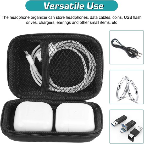 Hard Case Bescherming Tassen, Hoofdtelefoon Opslag Draagbare Opslag Oortelefoon Cases, Schok en Valbestendig Harde EVA Beschermende Organizer voor MP3, Oplader Kabel en Plug — afbeelding 3