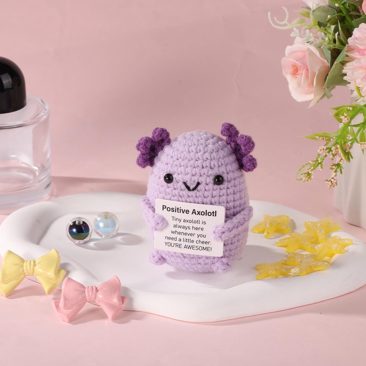 Axolotl Haakwerk, Schattige Gebreide Mini-Aanmoediging Axolotl Haakspeelgoed Opbeurende Cadeaus voor Feestdecoratie voor Vrienden Verjaardagscadeaus voor Kerstmis(Paars)