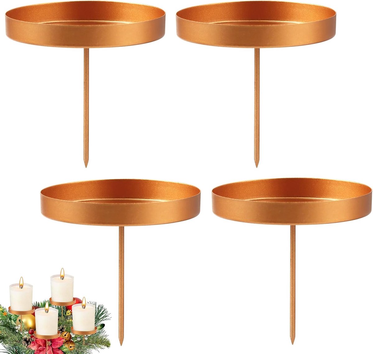 Kaarsenhouder adventskrans, 10 cm kandelaar goud 4 stuks, A4 stuks