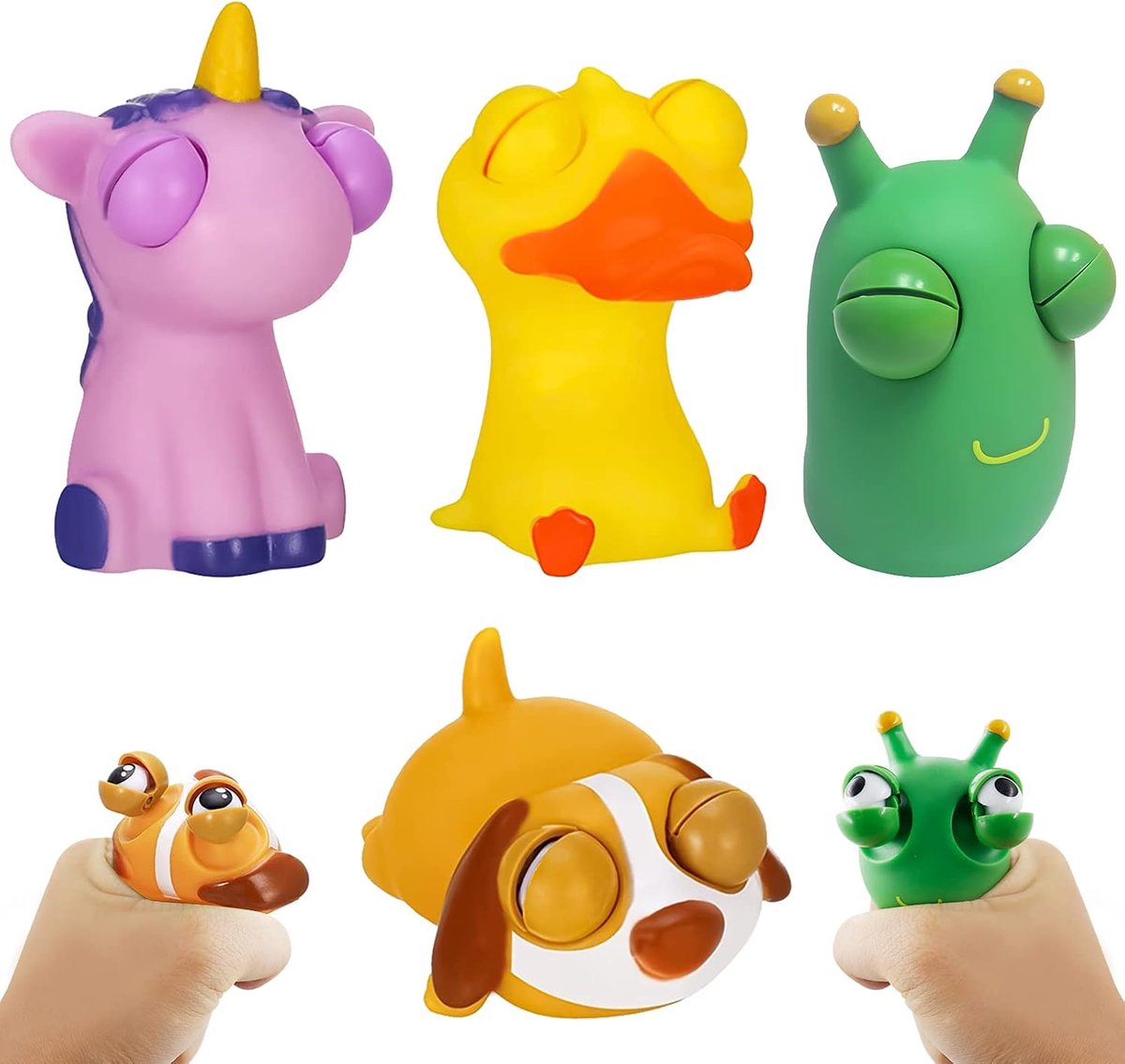 Squeeze speelgoed, 4 stuks, stressballen, knijpbal, popping out eyes, anti-stress speelgoed voor volwassenen