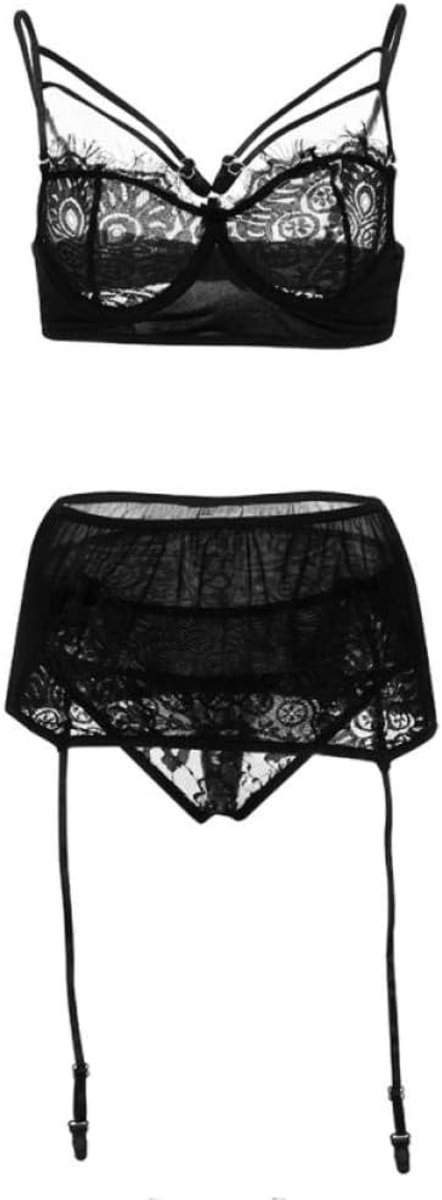 Lingerie & ondergoed Vrouwen Porno Kostuum Erotische Lingerie Kant Sexy Beha G-String Kousenband Nachtkleding Hol Transparant Ondergoed